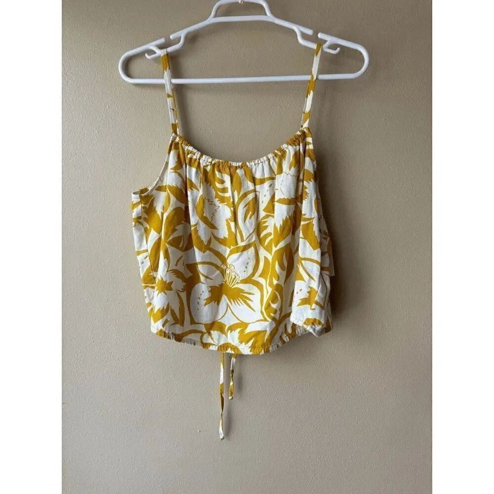 Madewell Linen Blend Meriden Top in Golden Yellow and Cream Size Small